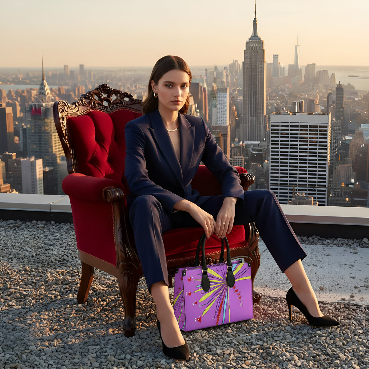 Leather Shopper Bag - Yellow Leaves