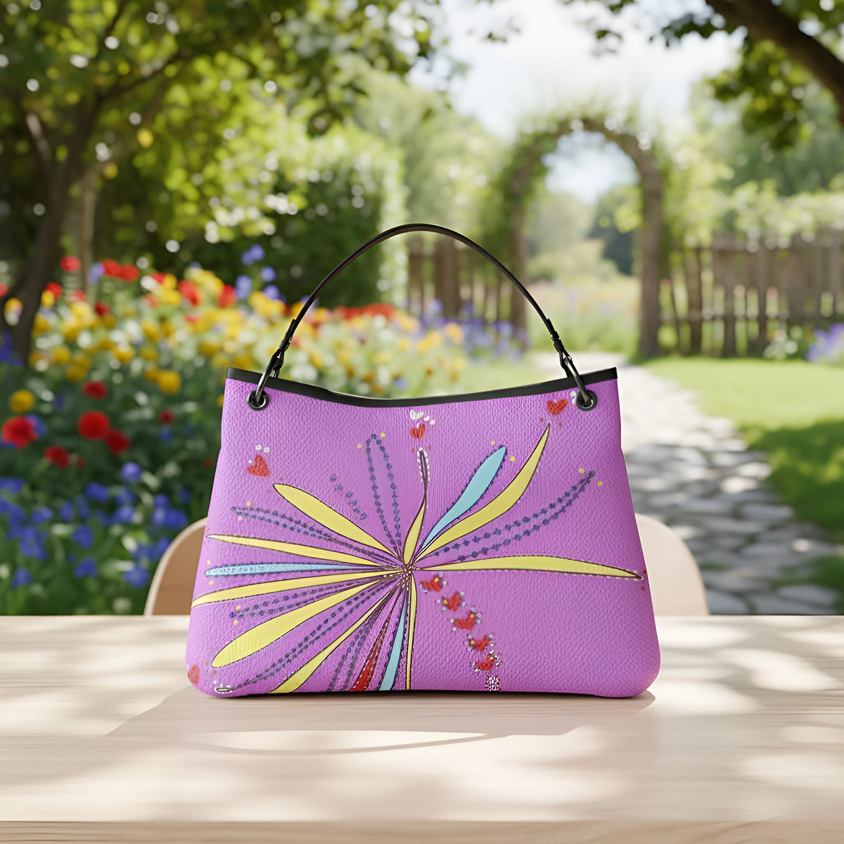 Leather Slouch Bag - Yellow Leaves