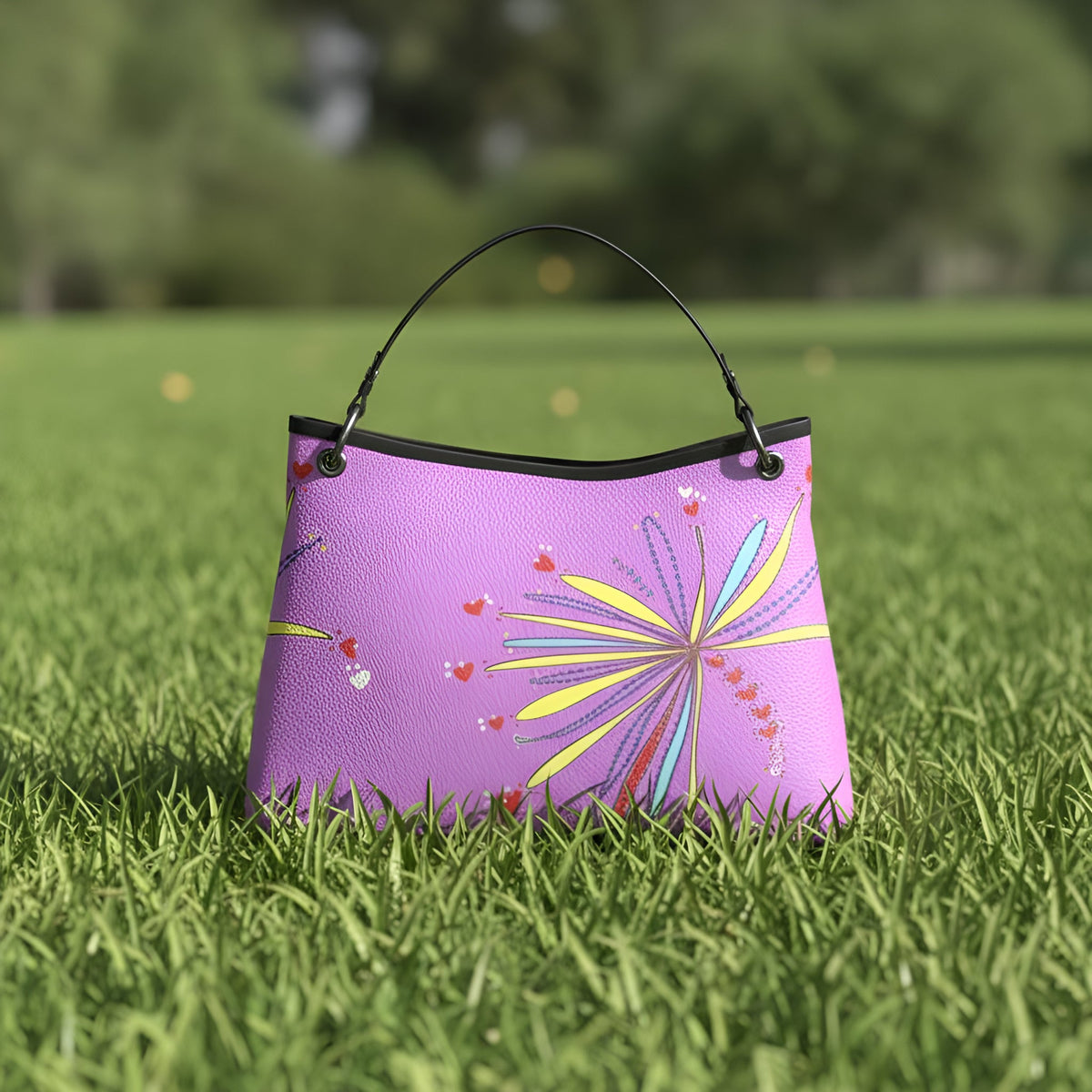 Leather Slouch Bag - Yellow Leaves