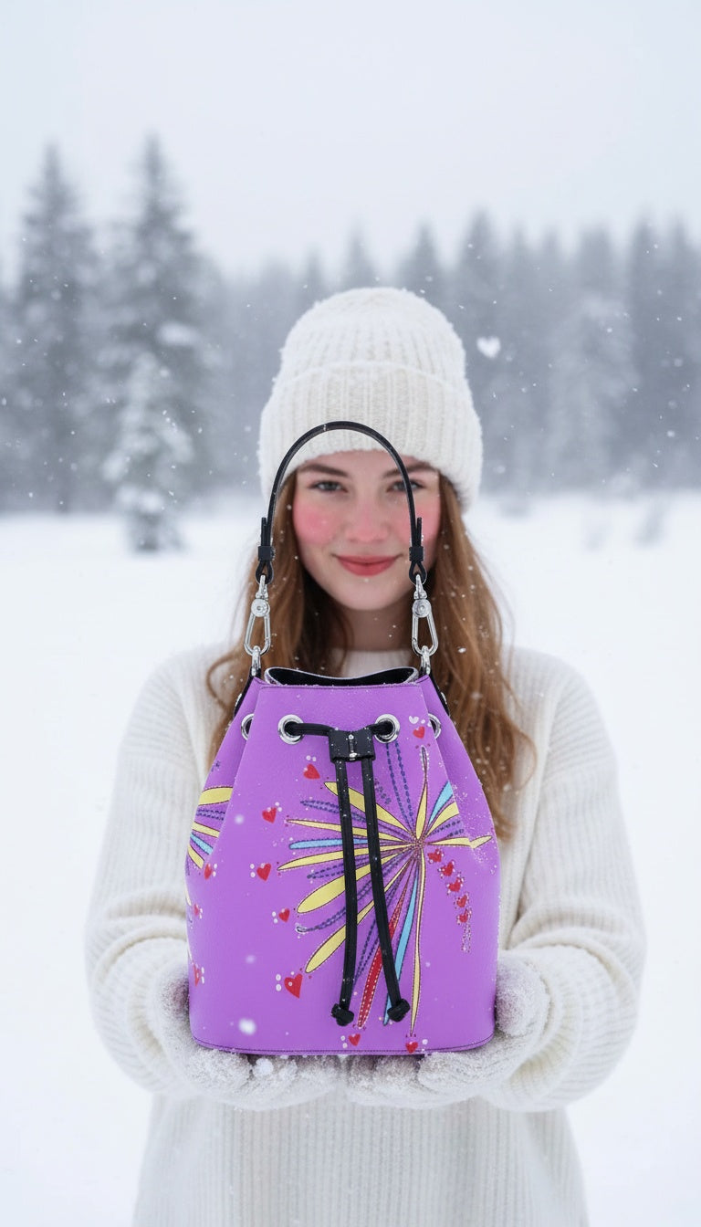 Leather Bucket Bag - Yellow Leaves