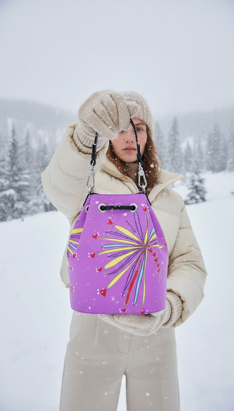 Leather Bucket Bag - Yellow Leaves