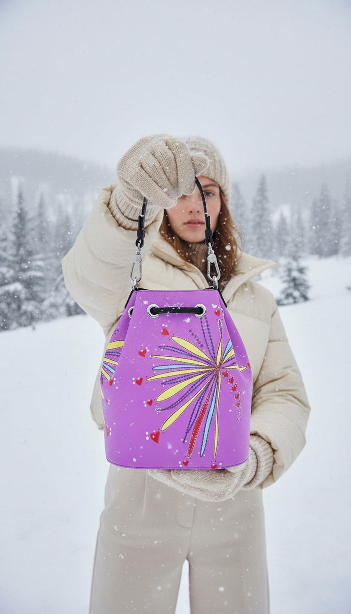 Leather Bucket Bag - Yellow Leaves