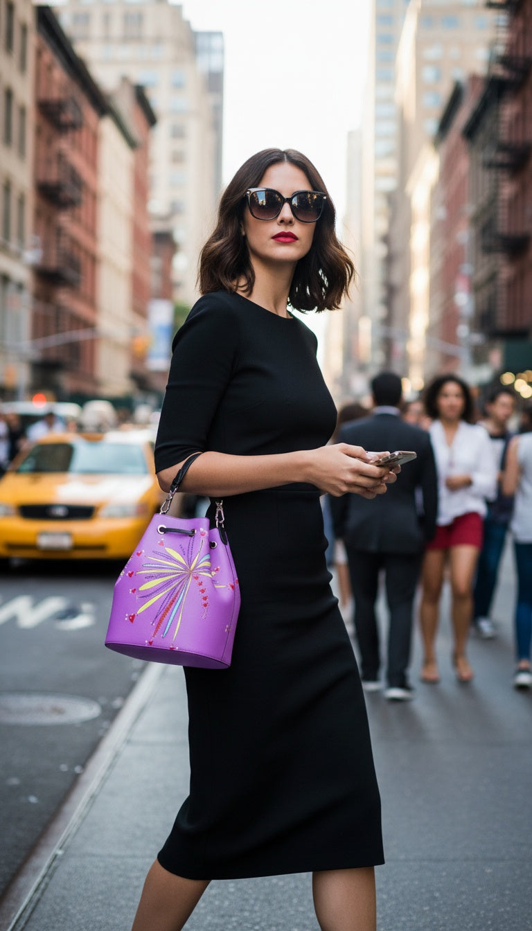 Leather Bucket Bag - Yellow Leaves