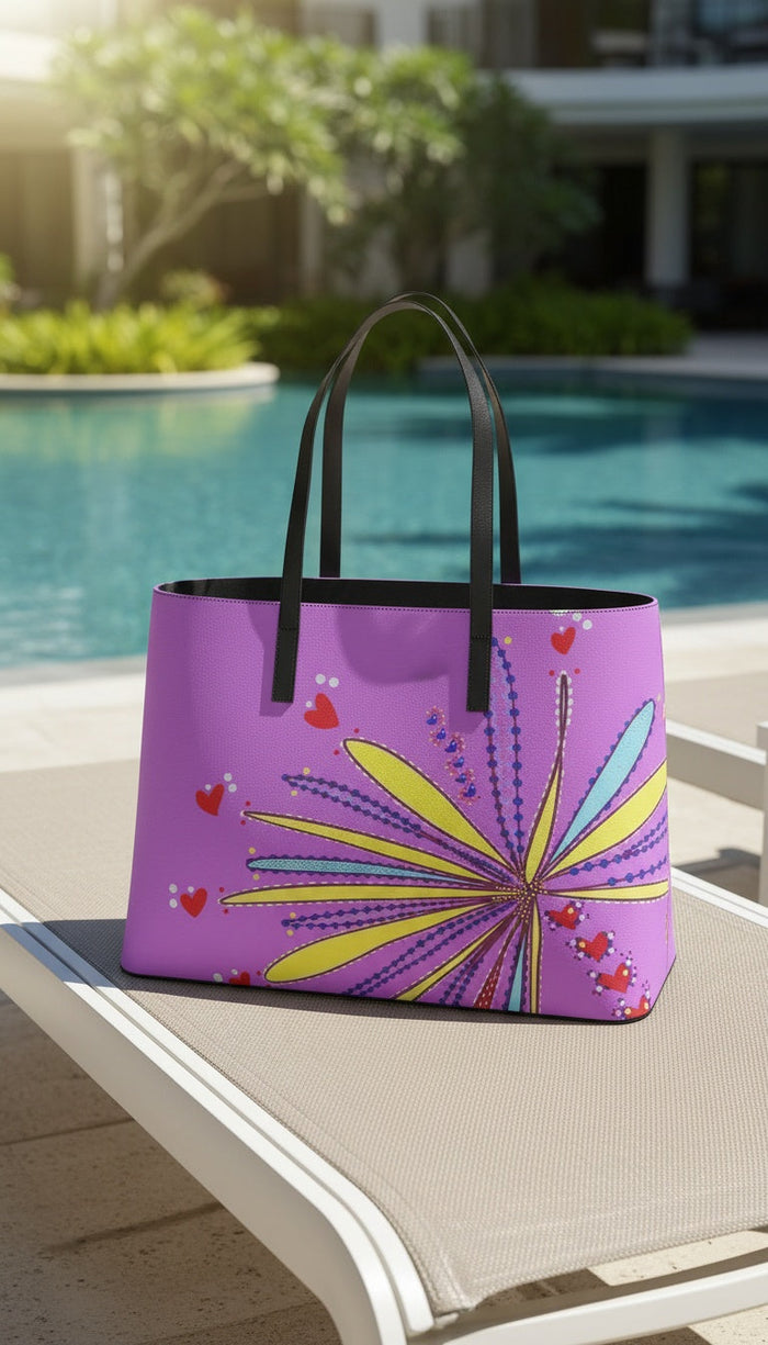 Leather Kika Tote Bag - Yellow Leaves