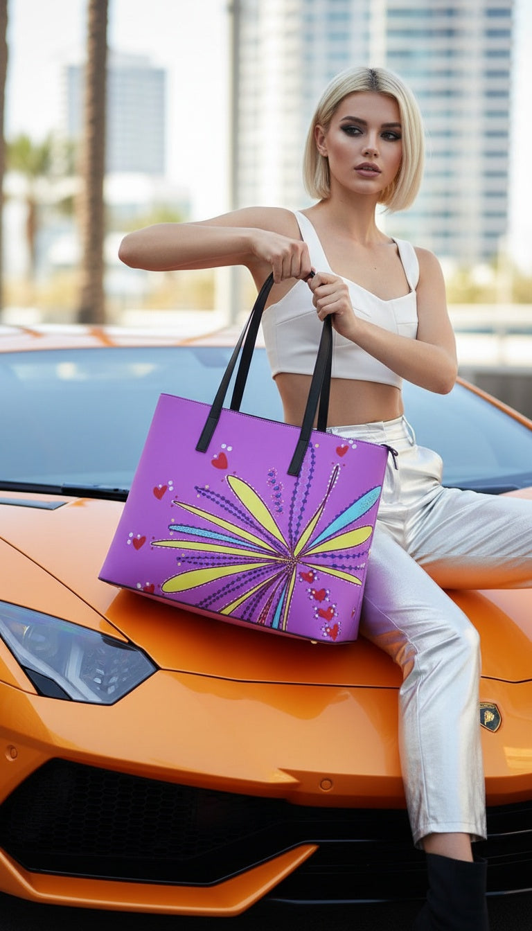 Leather Kika Tote Bag - Yellow Leaves