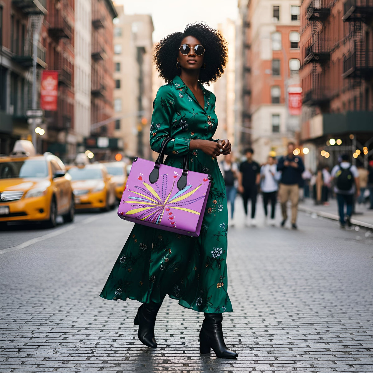 Leather Shopper Bag - Yellow Leaves